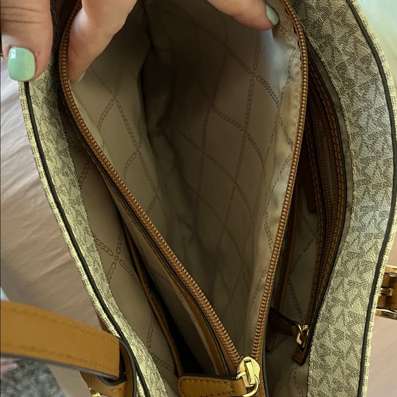 Michael Kors Beige Logo Tote with Brown Trim - Picture 8 of 11